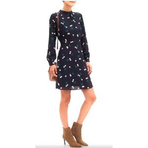 Banana Republic Mini Dress Navy & White Cherry Print Long Sleeves 60's Mod Sz 4P